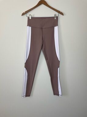 Yelete High Wide Waist Soft Tan and White Activewear Leggings